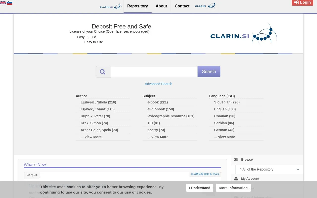 CLARIN.SI repository homepage screenshot