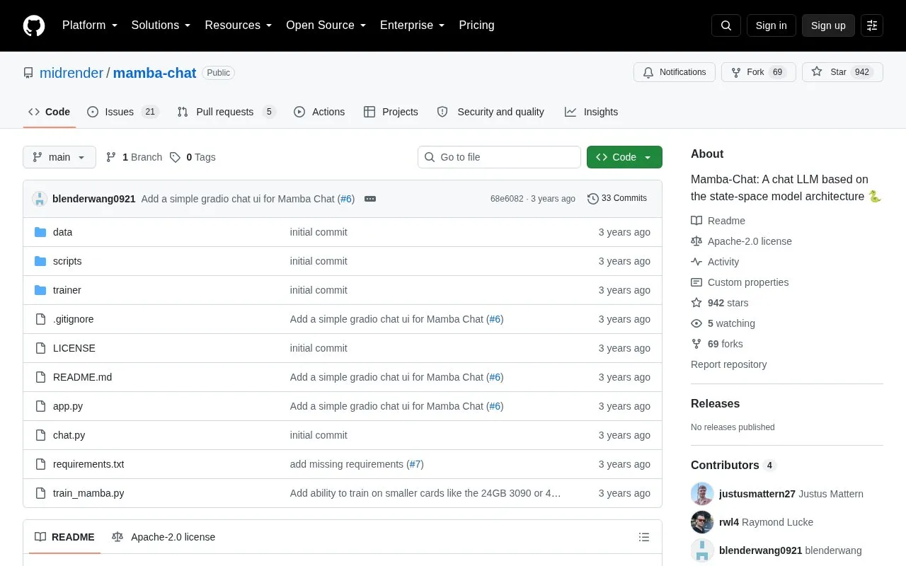 Mamba-Chat homepage screenshot