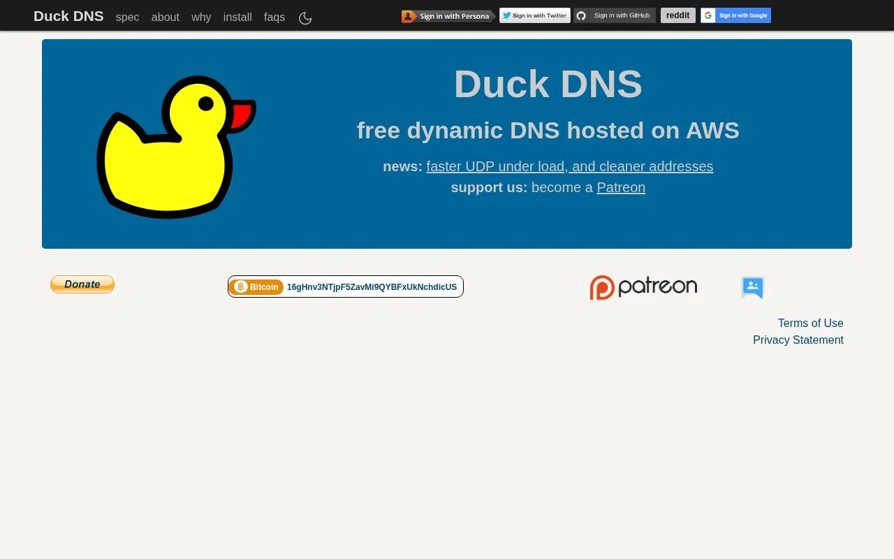 DuckDNS homepage screenshot