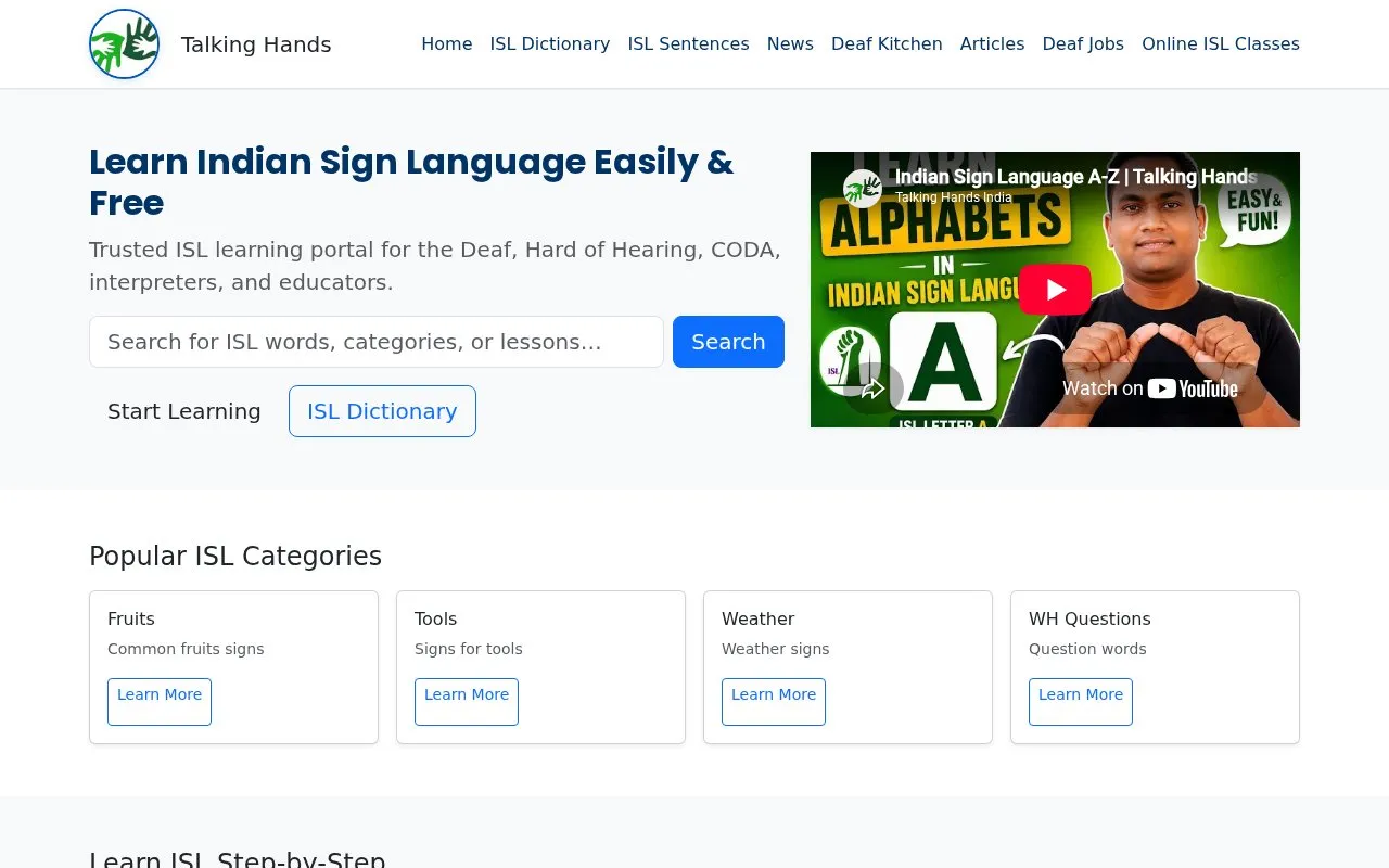TalkingHands homepage screenshot