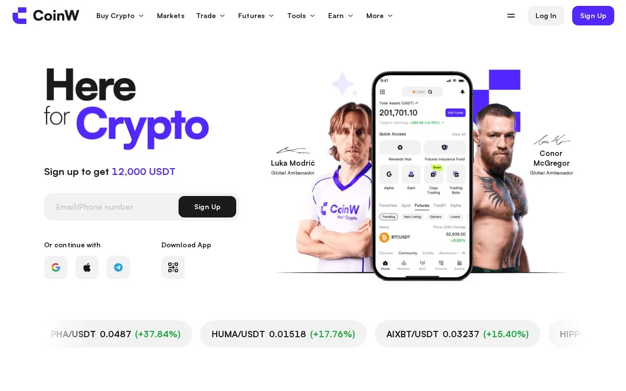 CoinW homepage screenshot