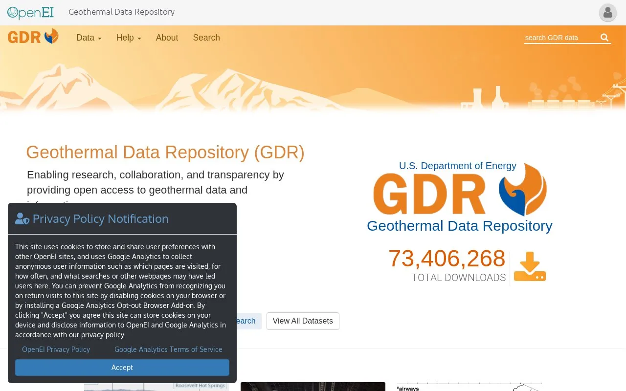 Geothermal Data Repository homepage screenshot