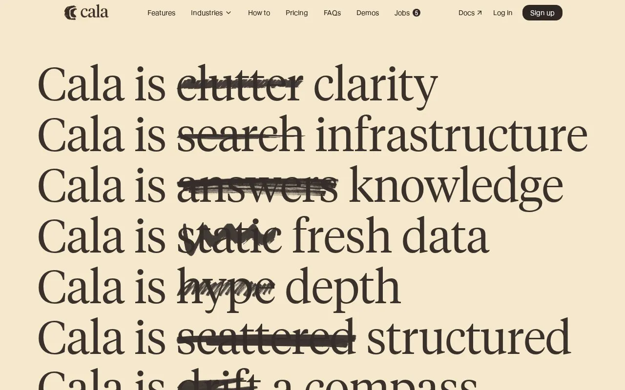 Cala homepage screenshot