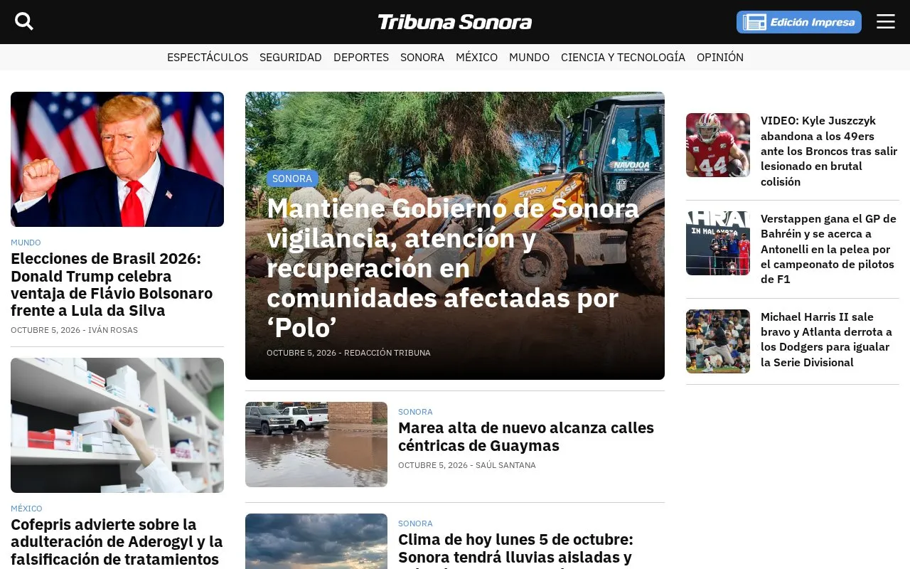 Tribuna Del Yaqui homepage screenshot