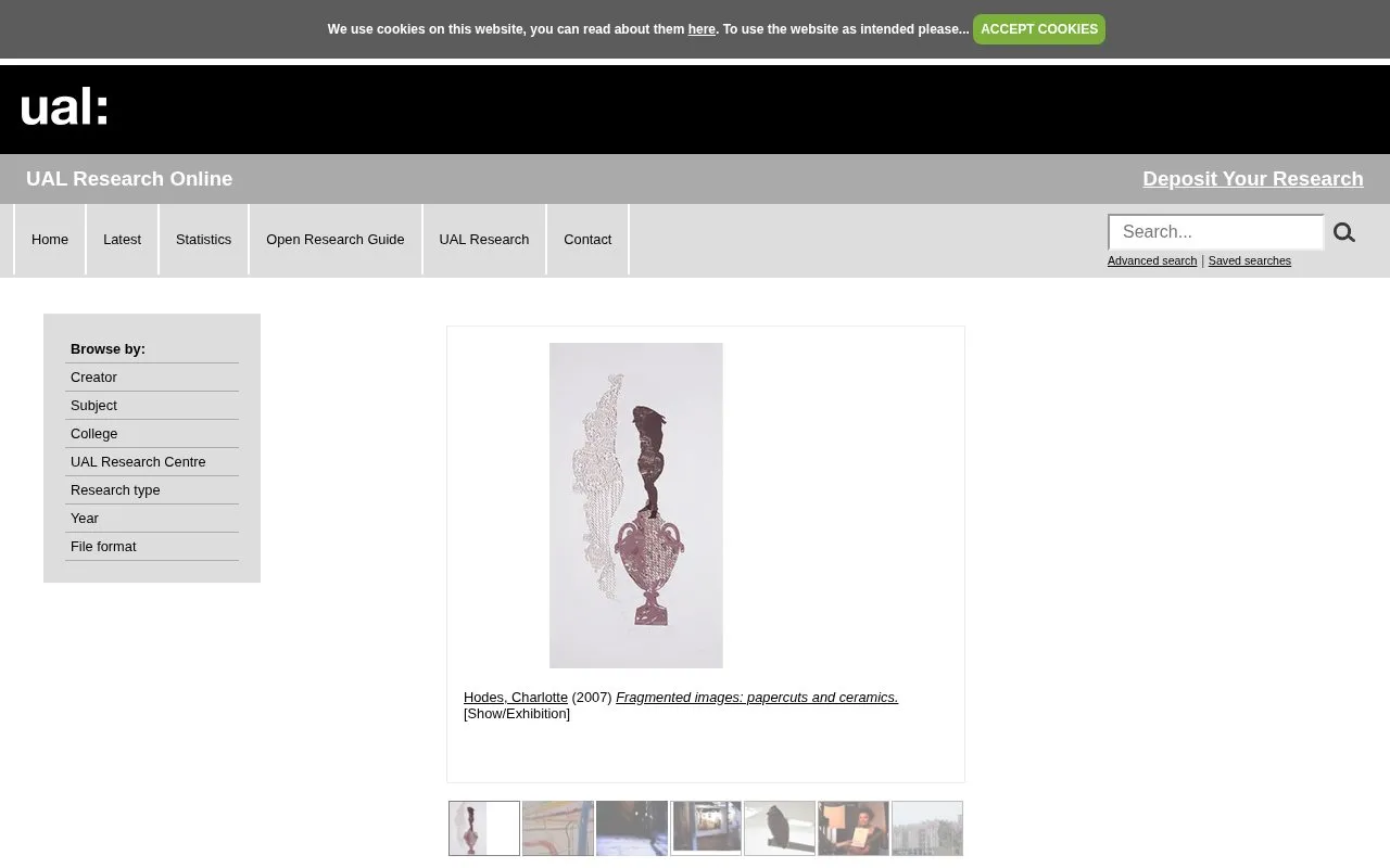 UAL Research Online homepage screenshot