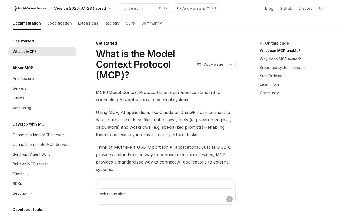 Model Context Protocol homepage screenshot