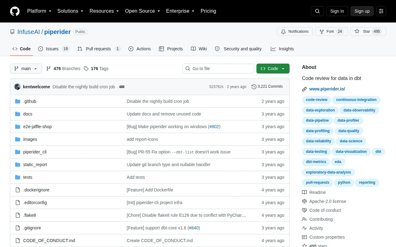 Piperider homepage screenshot