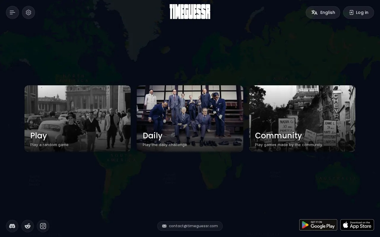 TimeGuessr homepage screenshot
