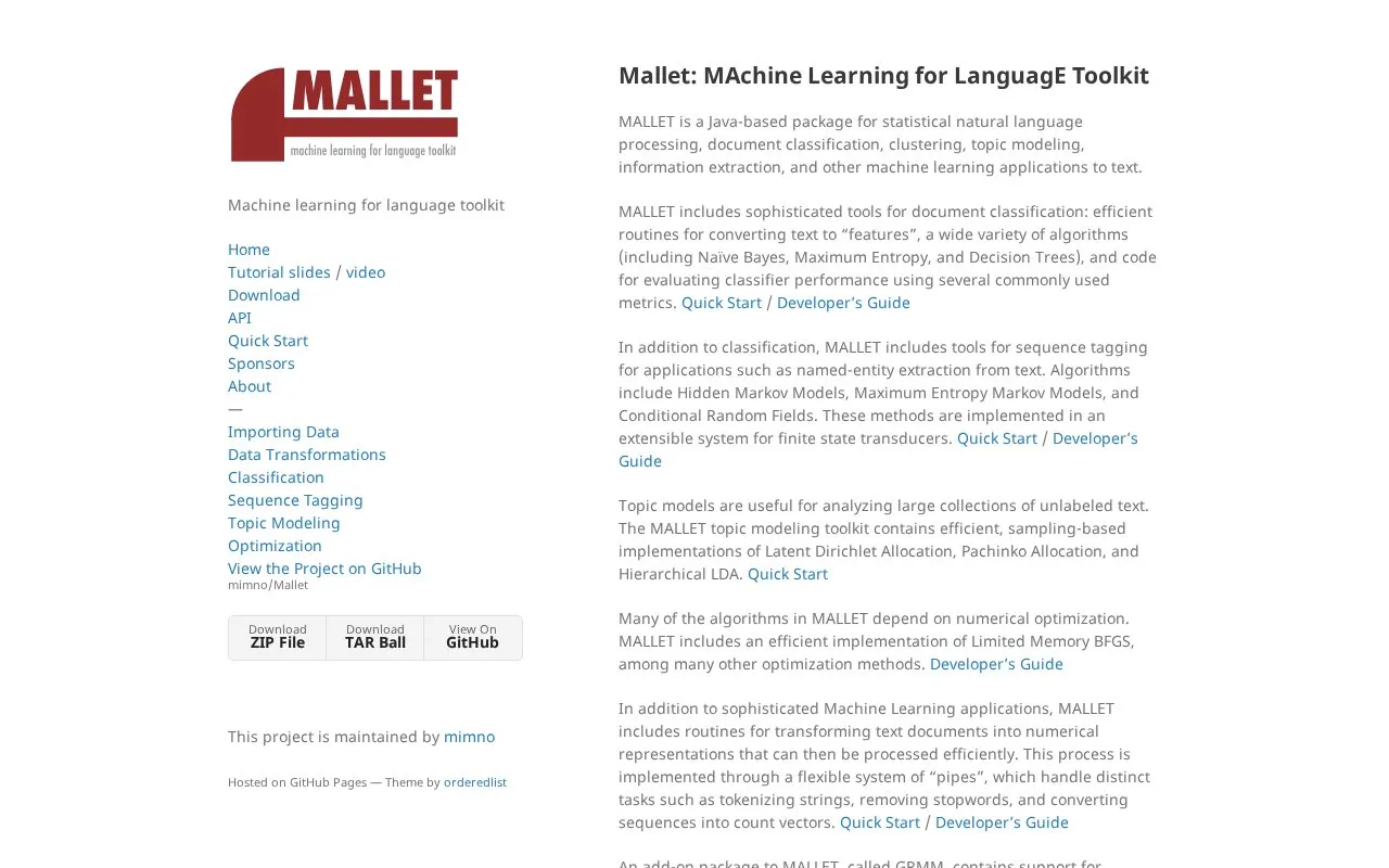 Mallet homepage screenshot