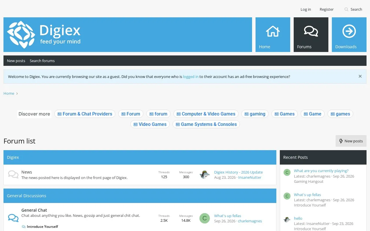 Digiex homepage screenshot