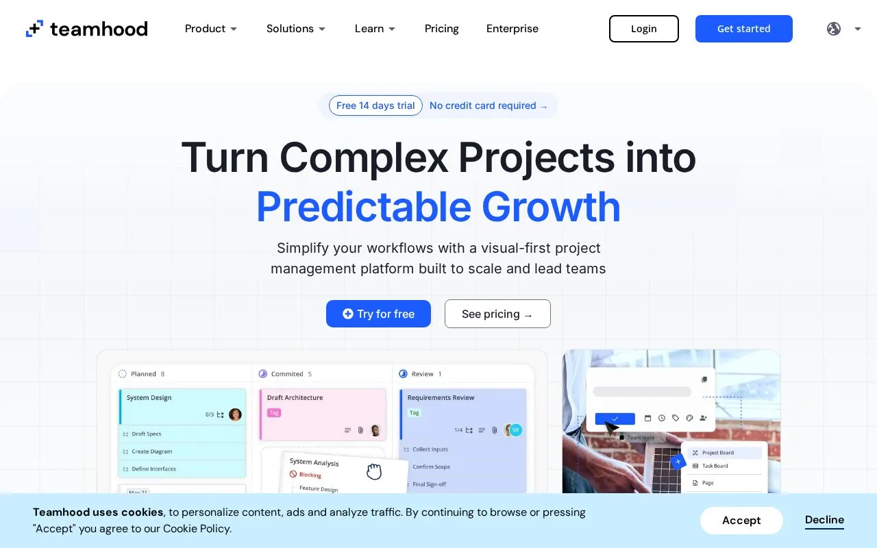 Teamhood homepage screenshot