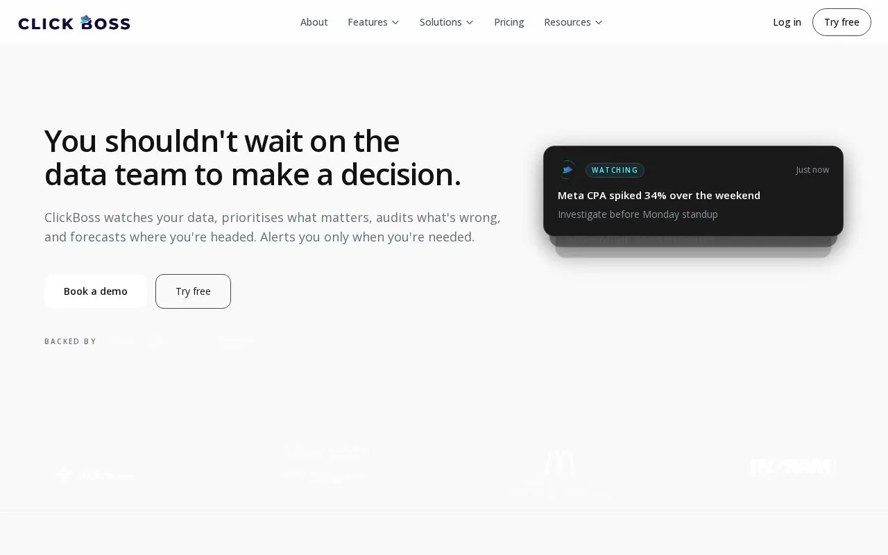 ClickBoss homepage screenshot
