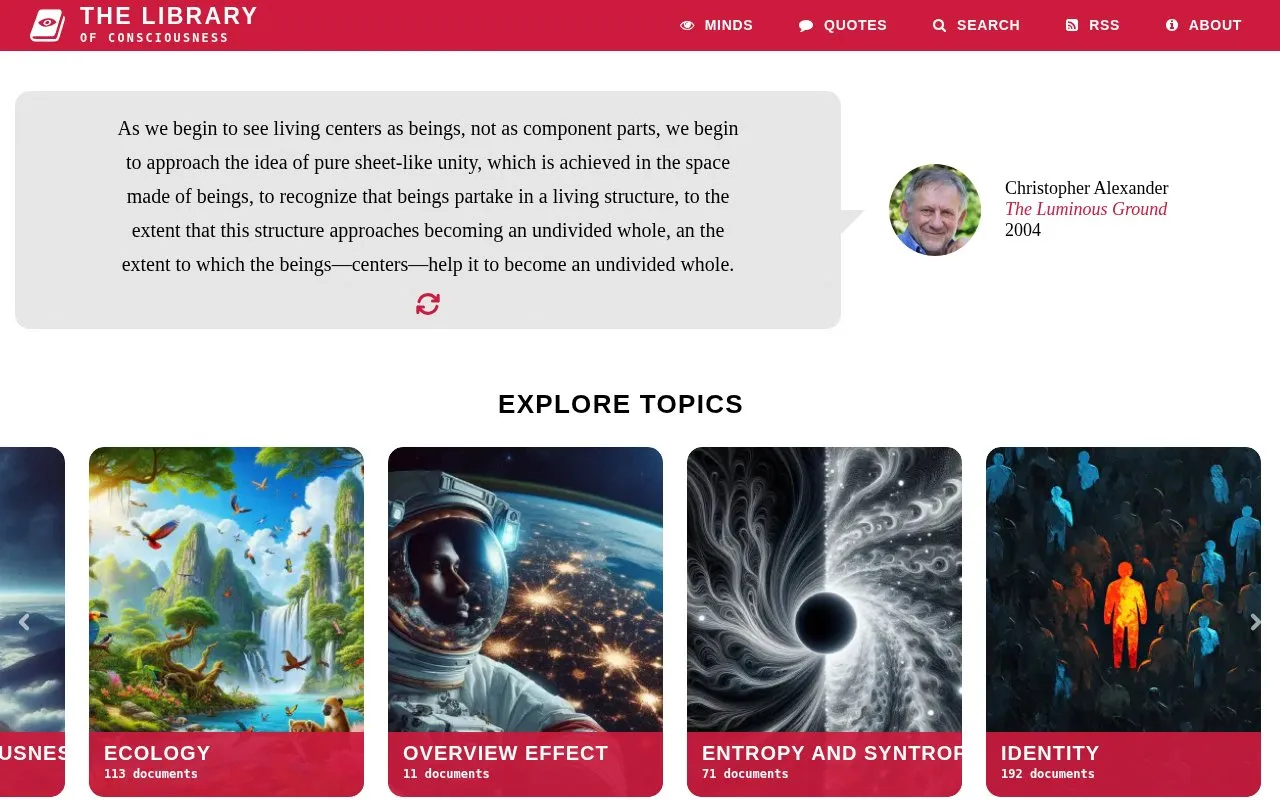 The Library of Consciousness homepage screenshot