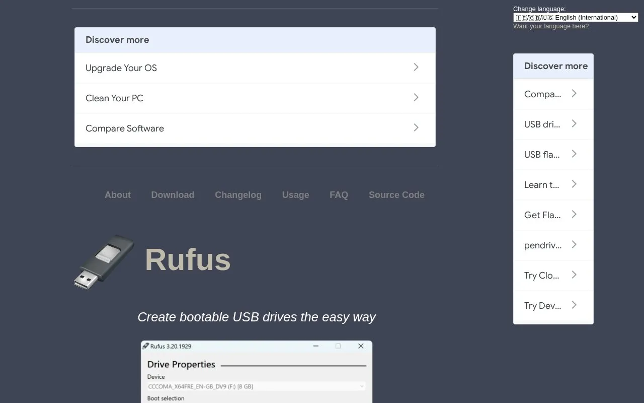 Rufus homepage screenshot