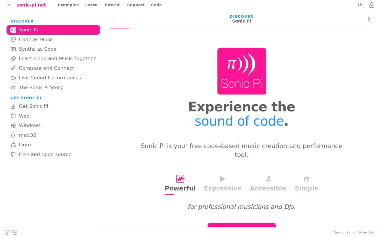 Sonic Pi homepage screenshot