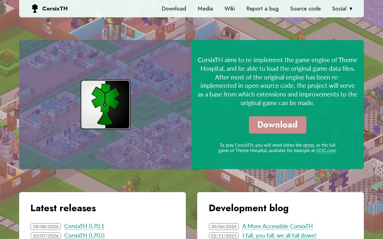 CorsixTH homepage screenshot