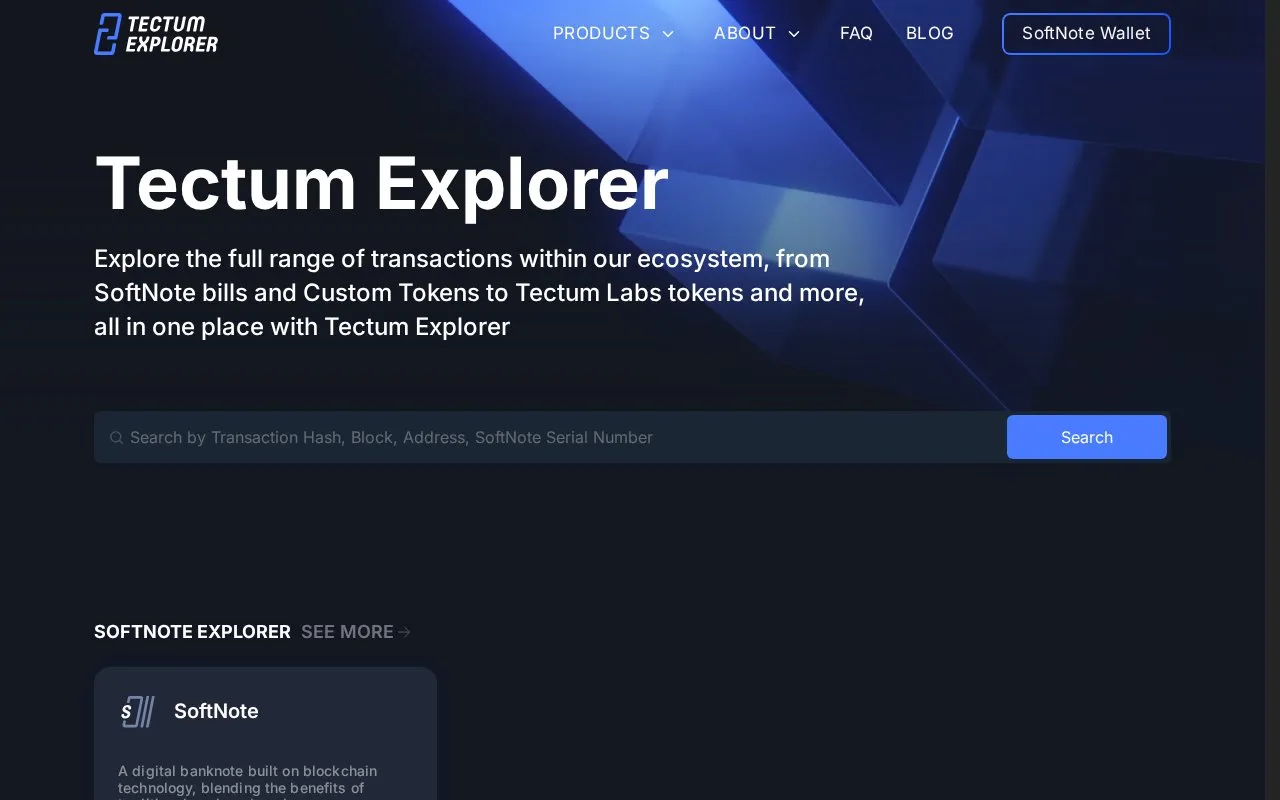 Tectum Emission Token — Tectum explorer homepage screenshot