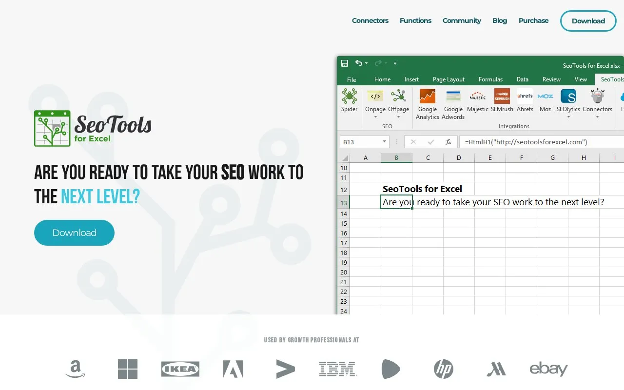 SEOTools for Excel homepage screenshot