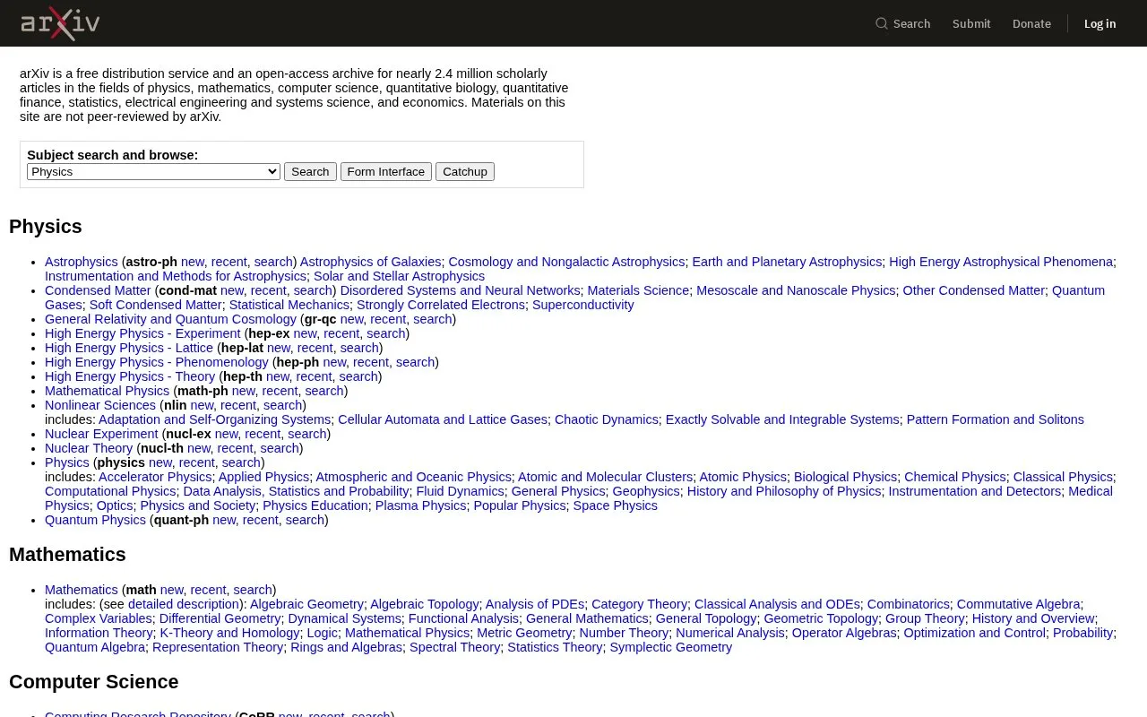 arXiv.org homepage screenshot