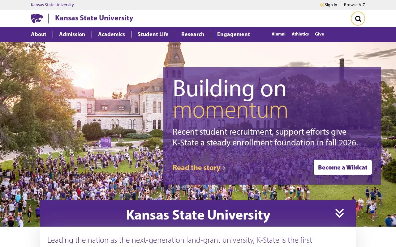 Kansas State University homepage screenshot