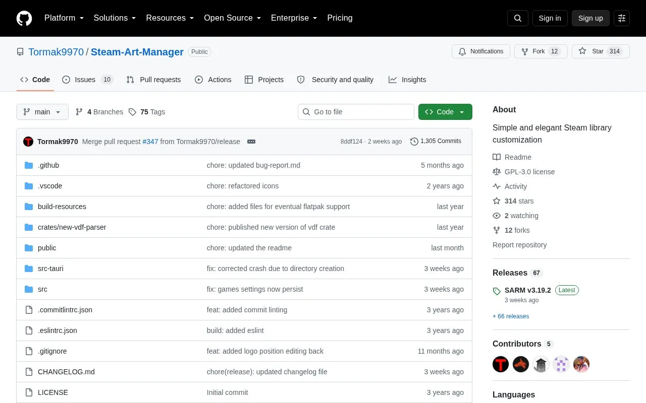 Steam Art Manager homepage screenshot