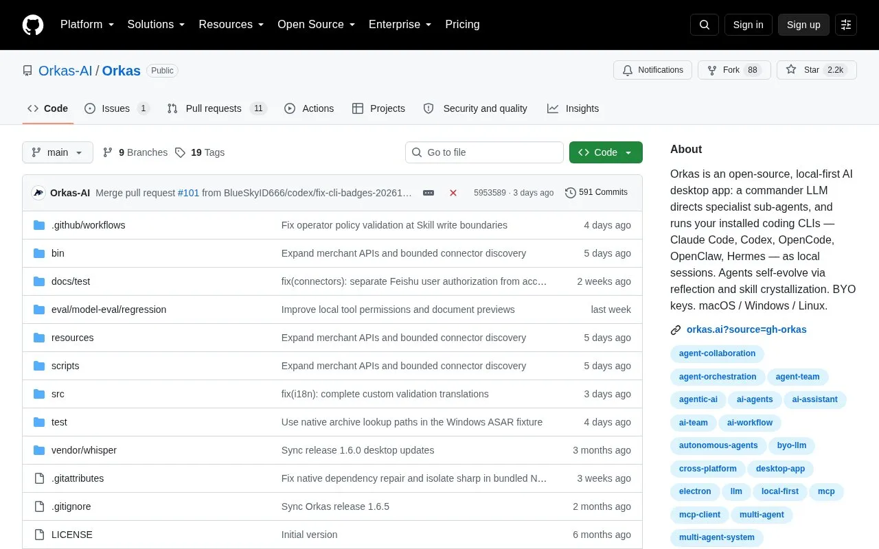 Orkas homepage screenshot