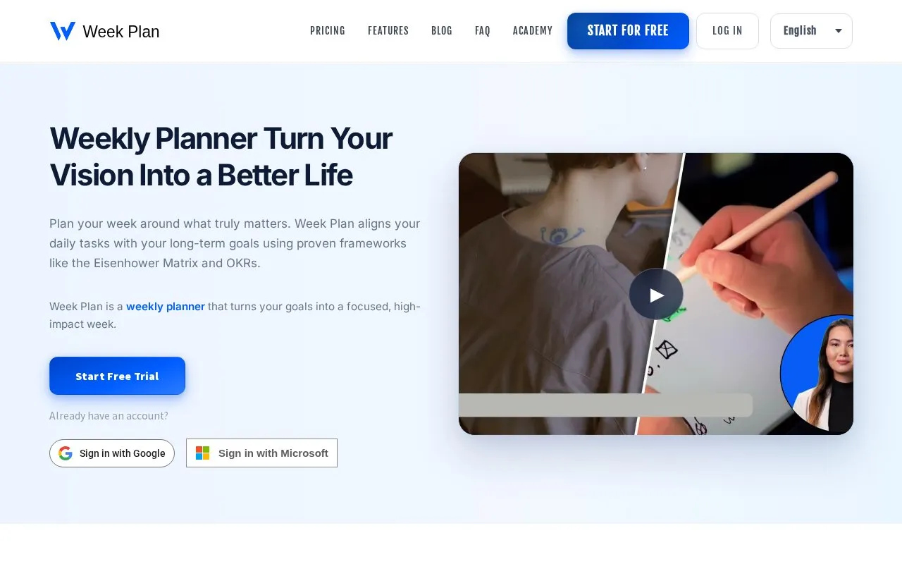 Week Plan homepage screenshot