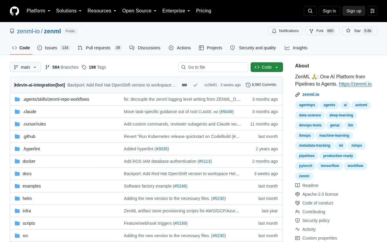 ZenML homepage screenshot
