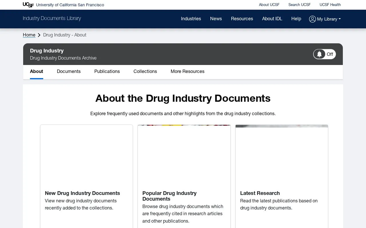 Drug Industry Document Archive homepage screenshot