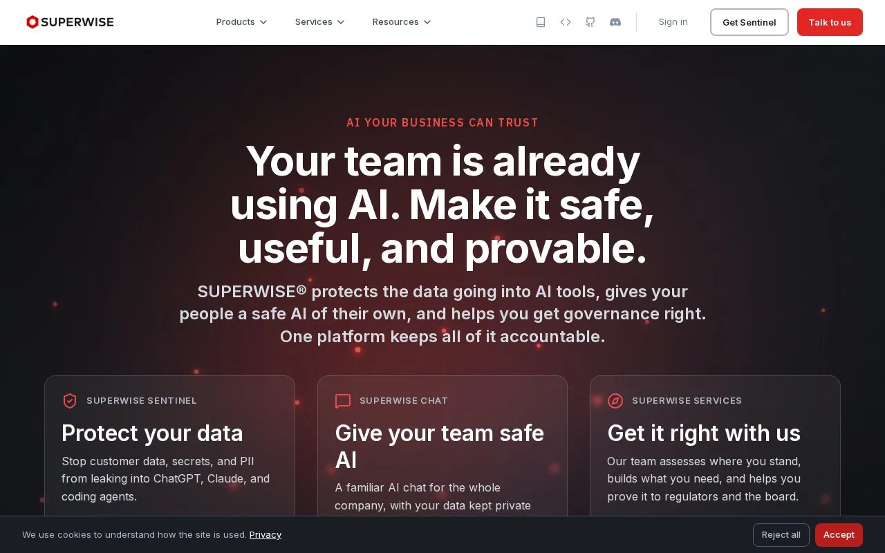 Superwise homepage screenshot