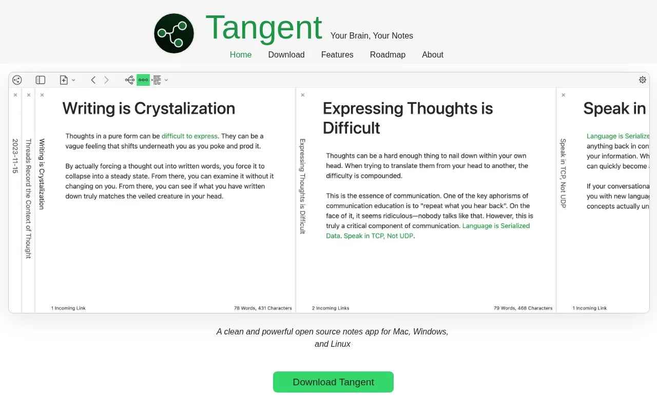 Tangent homepage screenshot