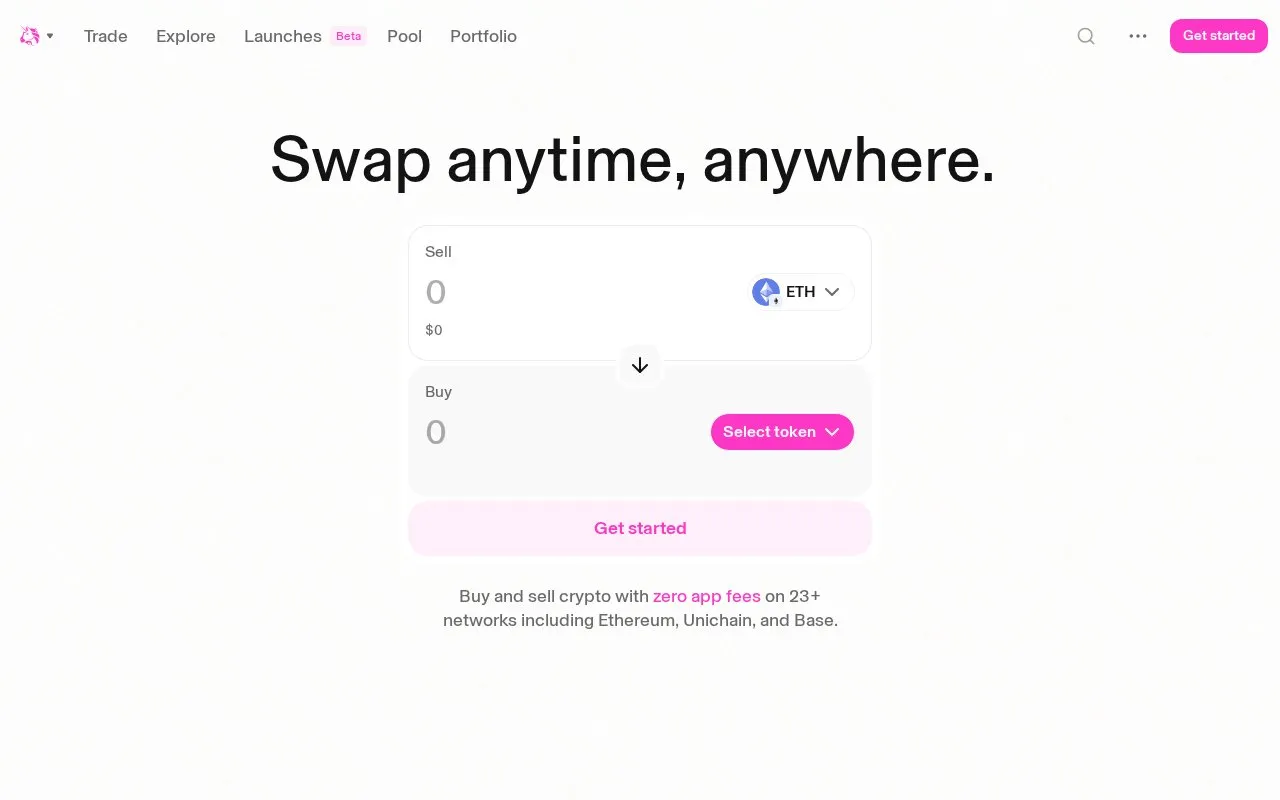 Uniswap V3 homepage screenshot