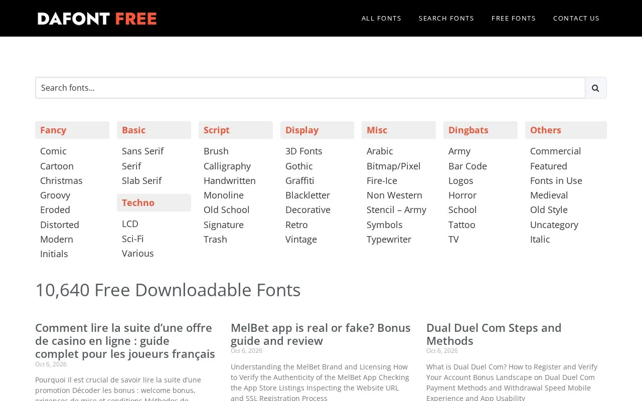 DaFontFree homepage screenshot