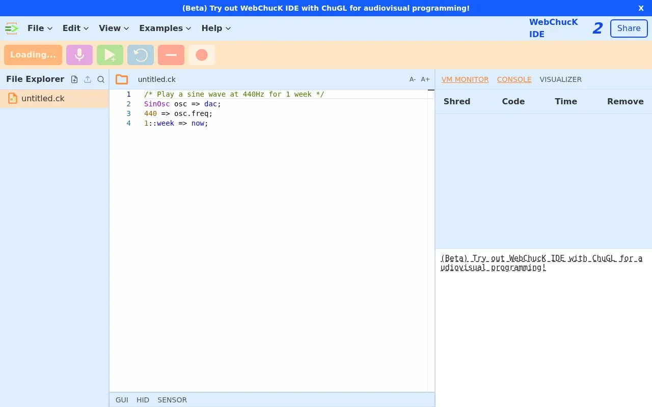WebChuck IDE homepage screenshot