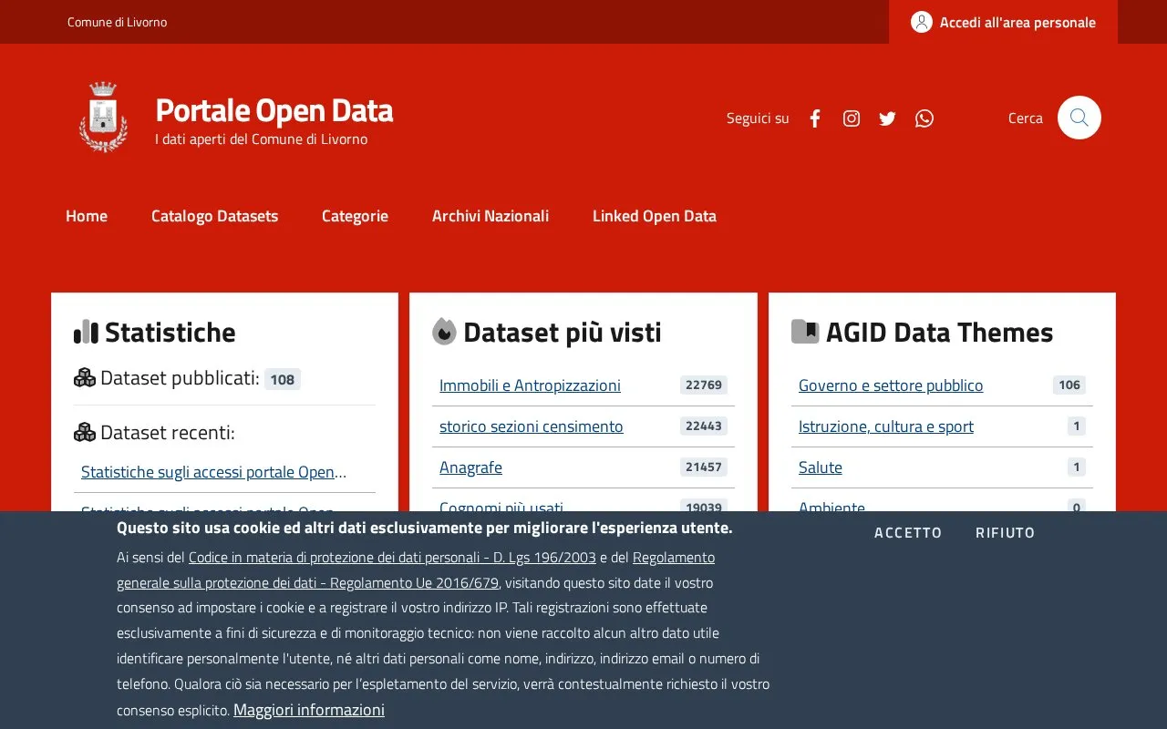 Livorno open data homepage screenshot