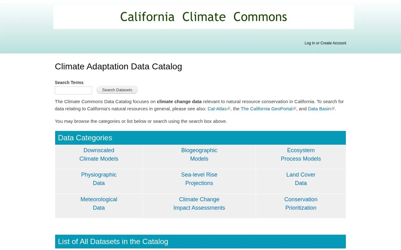 California Climate Commons homepage screenshot
