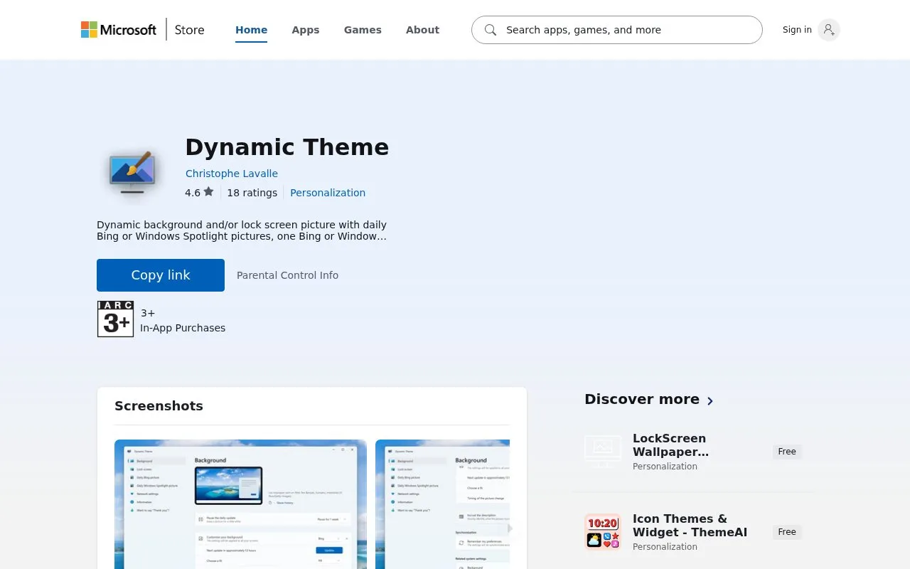 Dynamic Theme homepage screenshot