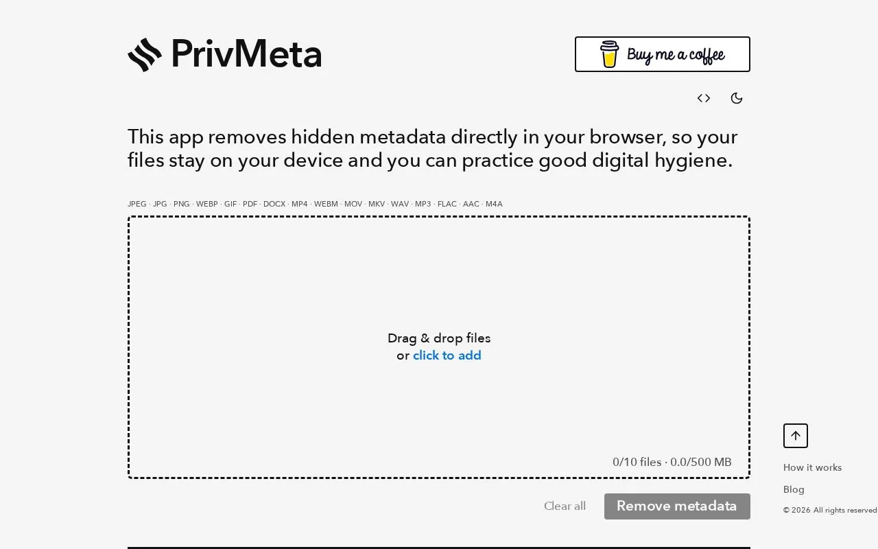 PrivMeta homepage screenshot