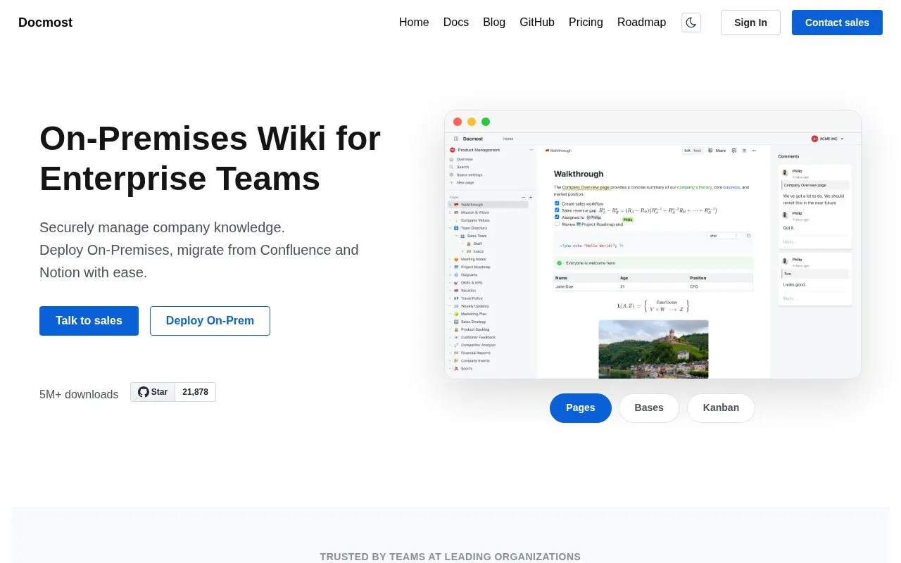 DocMost homepage screenshot