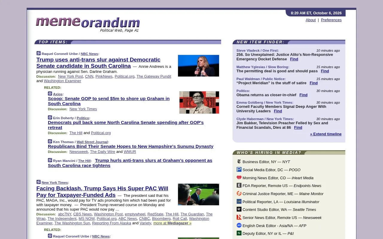 Memeorandum homepage screenshot