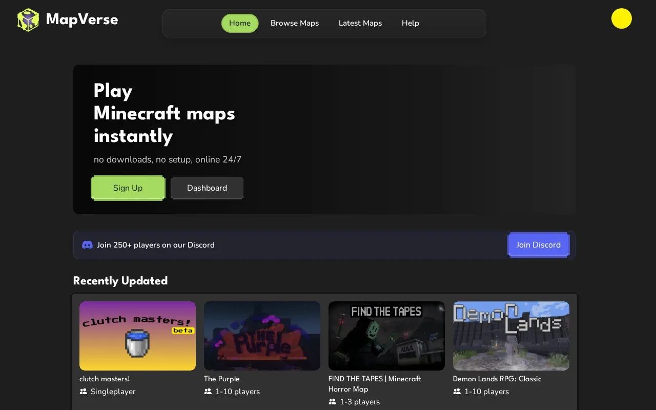 MapVerse homepage screenshot