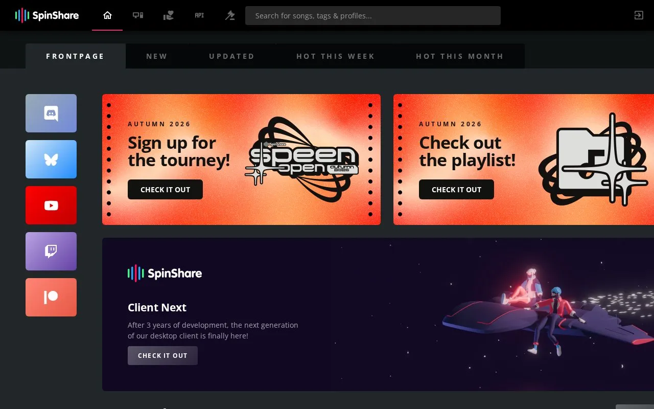 SpinShare homepage screenshot