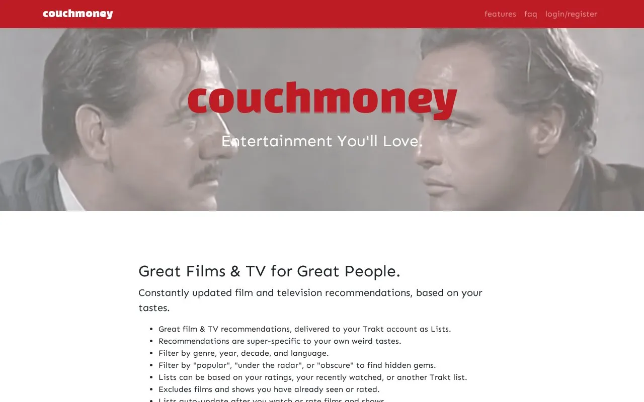 Recommendations homepage screenshot