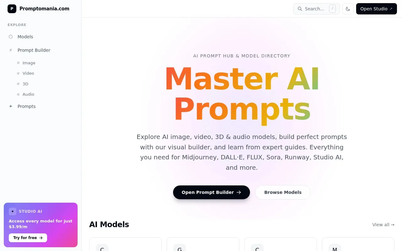 Promptomania homepage screenshot