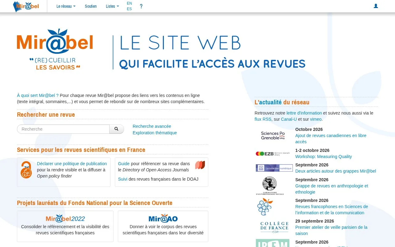Mir@bel homepage screenshot