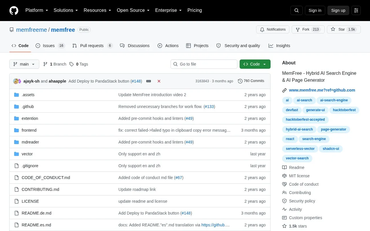 MemFree homepage screenshot