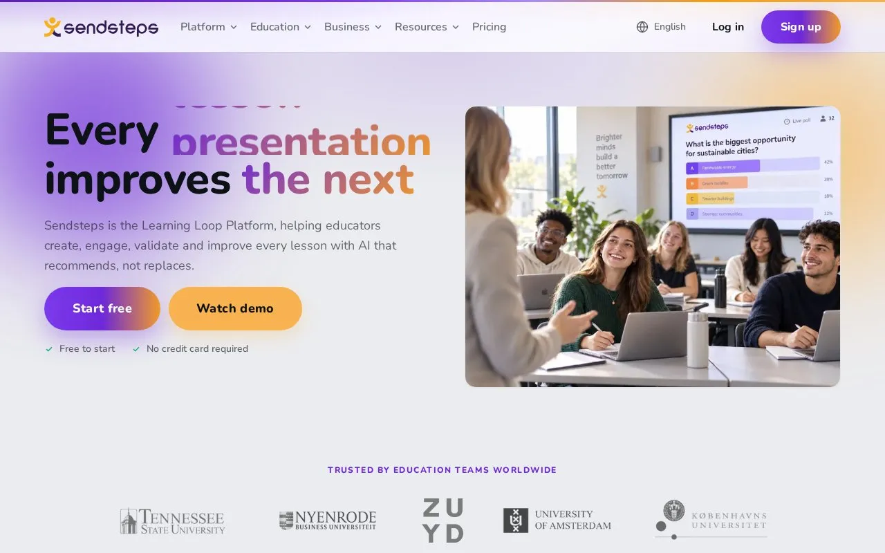 Sendsteps homepage screenshot
