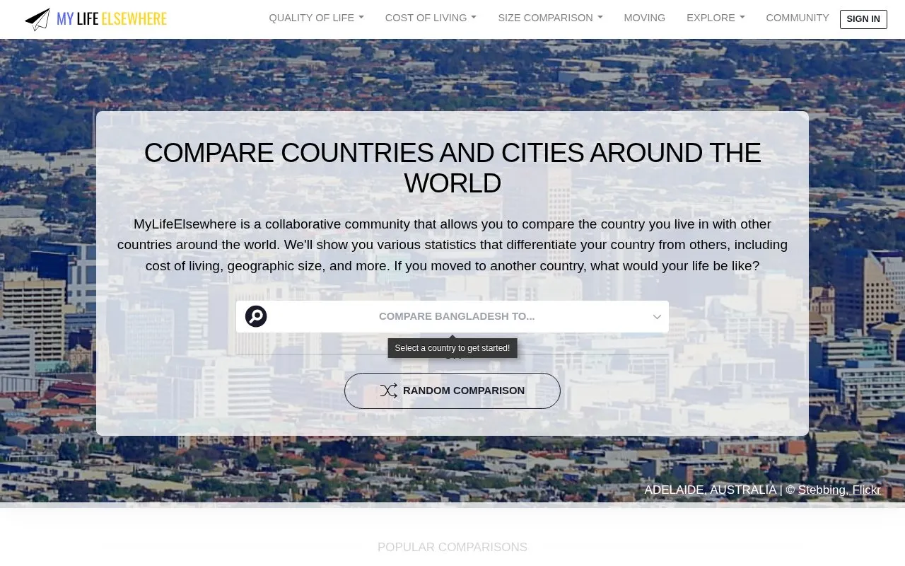 MyLifeElsewhere homepage screenshot