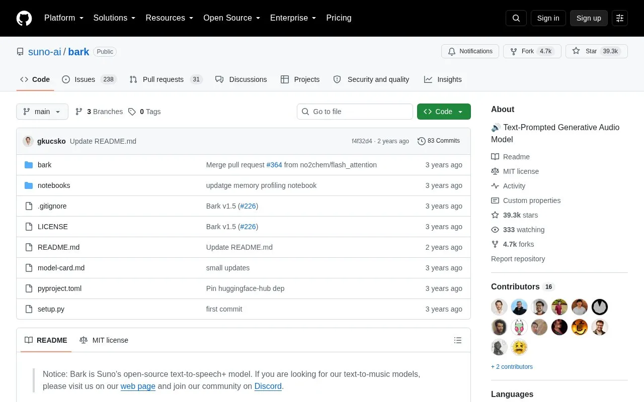 Bark homepage screenshot