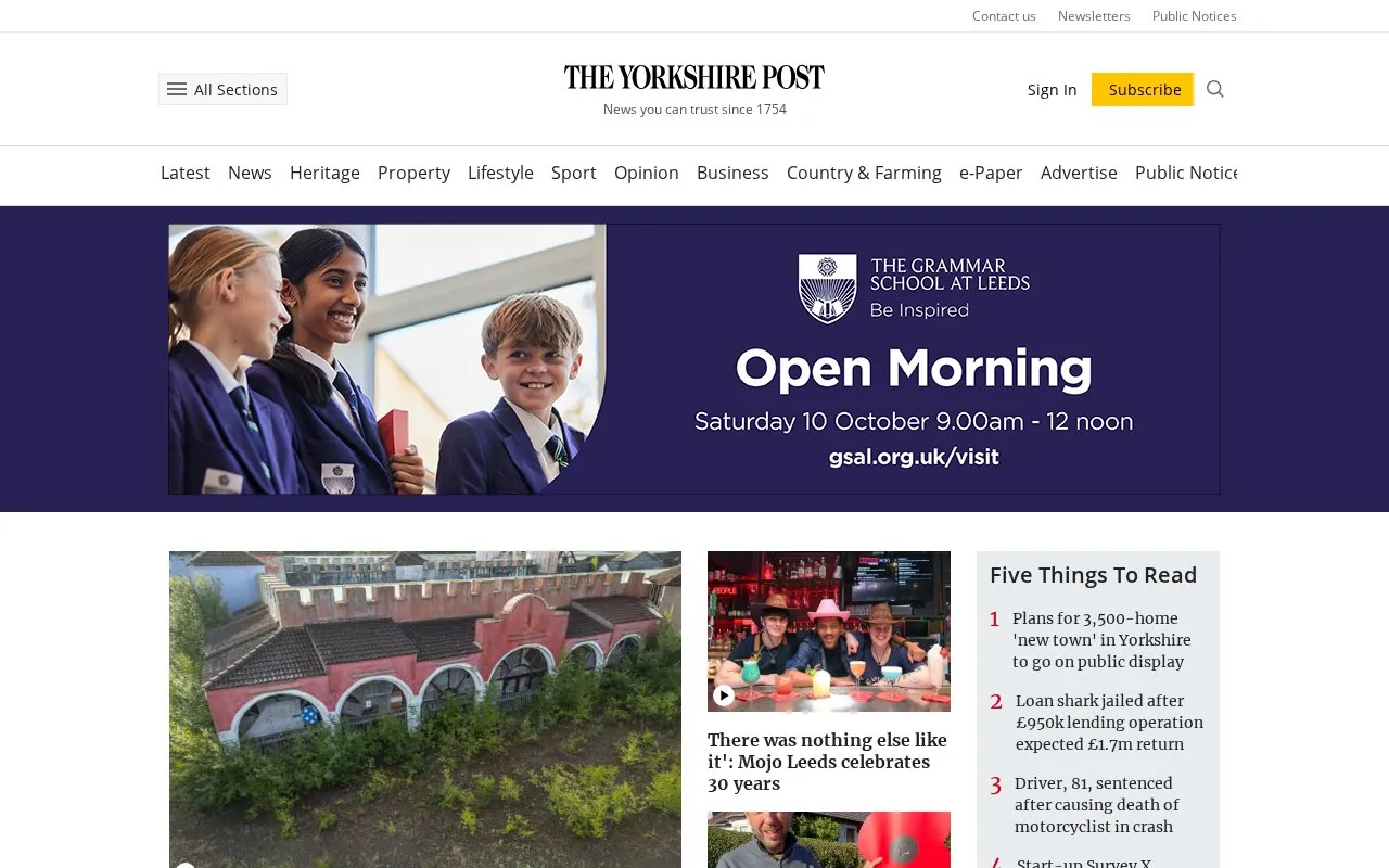 The Yorkshire Post homepage screenshot